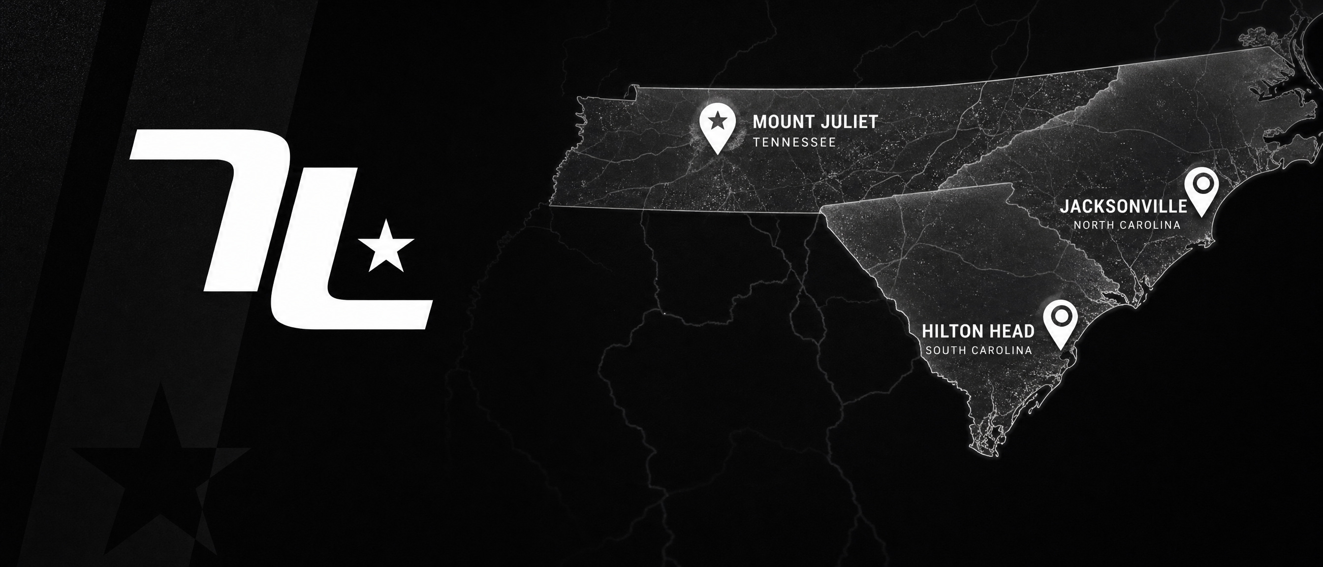 Map of TrainersLab locations: Mount Juliet, Tennessee; Hilton Head, South Carolina; and Jacksonville, North Carolina